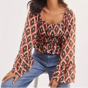 Anthropologie Hutch Smocked Puff-
Sleeve Blouse